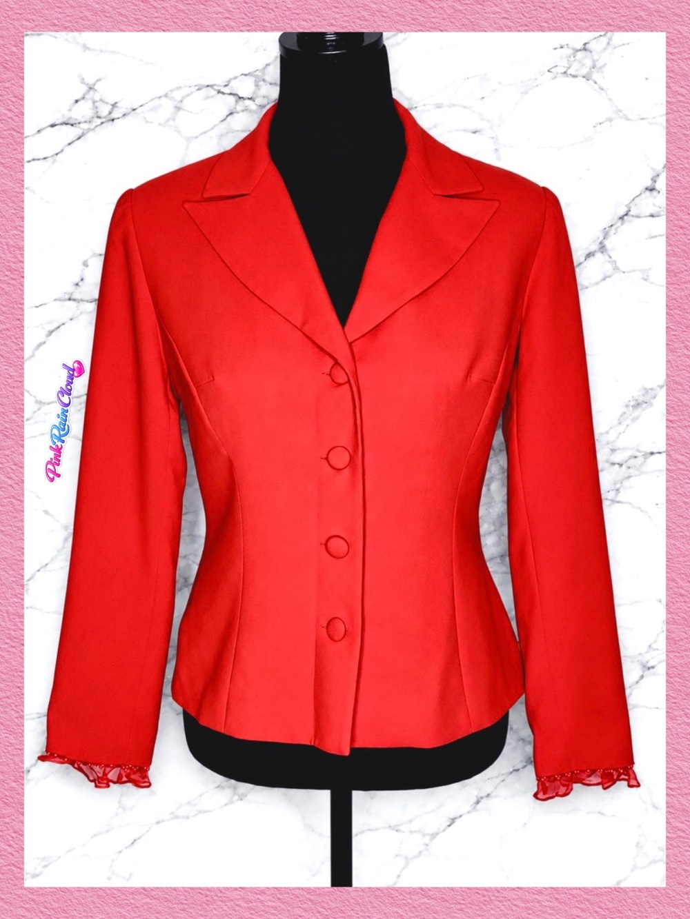 Spenser Jeremy 90s Cherry Red Blazer Women’s Size 4 Ruffle Cuff